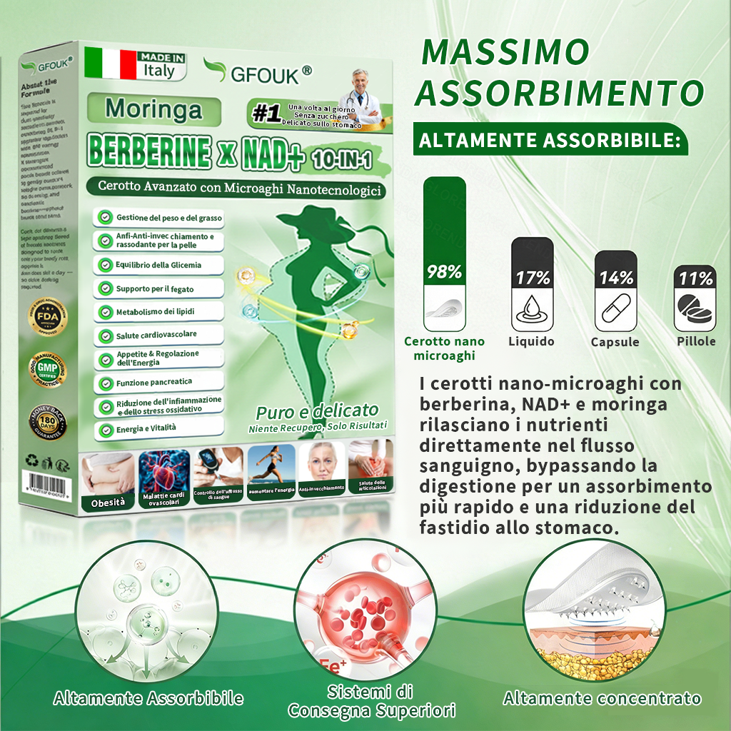 🍋🟩 Store Ufficiale | 👩⚕️ 💗GFOUK® Moringa · Berberina × NAD+ Cerotto avanzato 10-in-1 con microneedle nano 🕒 Solo una volta al giorno ✨ Cambiamenti visibili già in 7 giorni