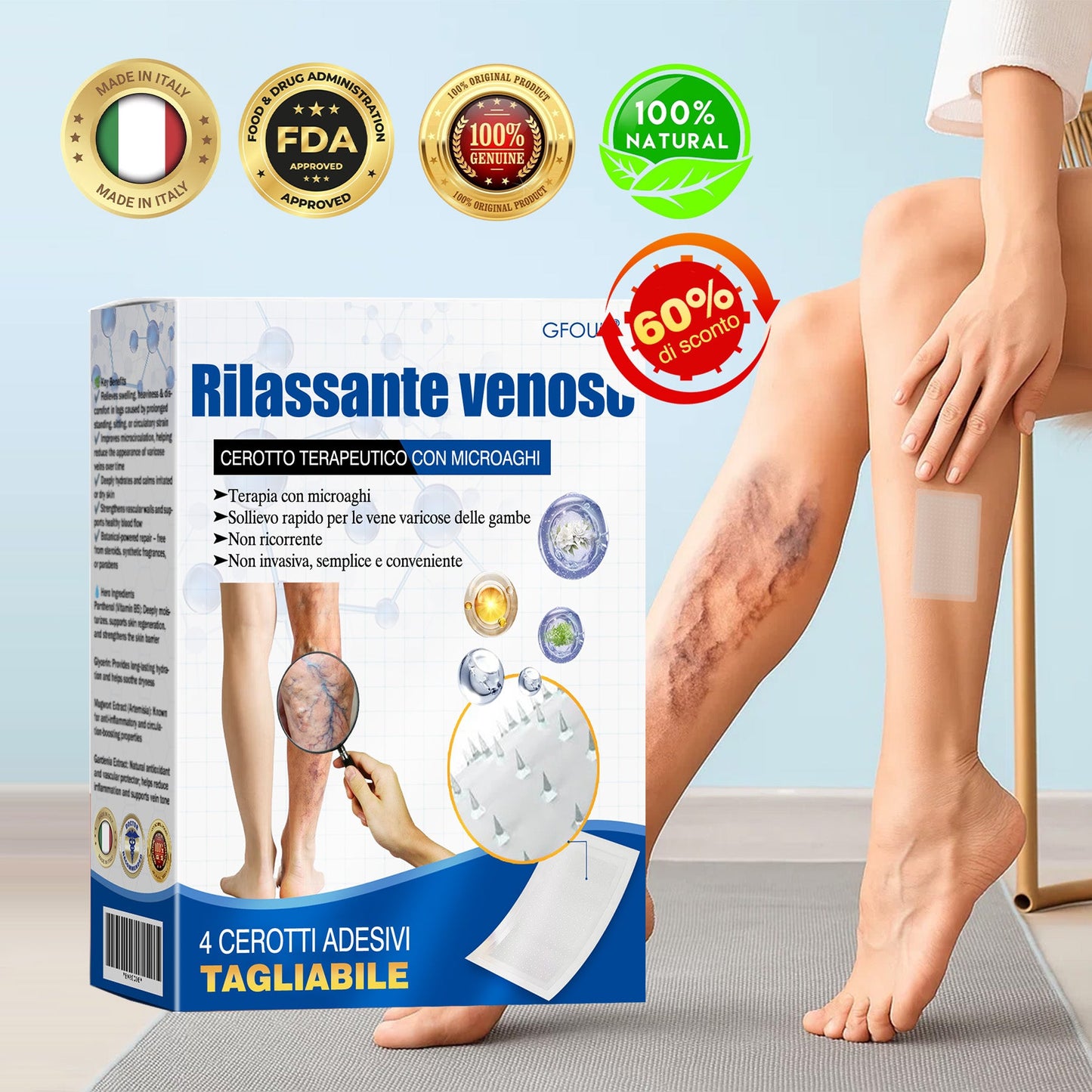 🇮🇹👨‍⚕️💝GFOUK® VeinTarget Microneedle Patch⚡Sollievo immediato, risultati a lungo termine